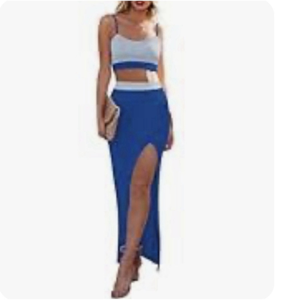 Women's Sz XL‎ Cutiefox 2 Pc Dress Cami Crop Top Side Slit Long Skirt Bodycon